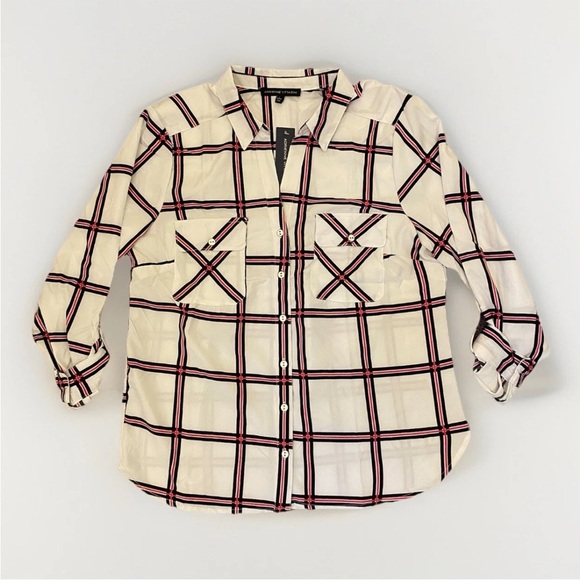 Adrienne Vittadini Women's Long Sleeves Button Up Top Roll Tab Sleeve Size L NWT - Picture 1 of 15